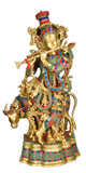 White Whale 27" Lord Krishna Idol with Nandi Cow Brass Statue Idol Showpiece Statue Sculpture Murti