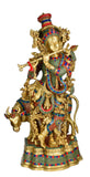 White Whale 27" Lord Krishna Idol with Nandi Cow Brass Statue Idol Showpiece Statue Sculpture Murti