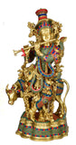 White Whale 27" Lord Krishna Idol with Nandi Cow Brass Statue Idol Showpiece Statue Sculpture Murti