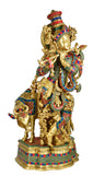 White Whale 27" Lord Krishna Idol with Nandi Cow Brass Statue Idol Showpiece Statue Sculpture Murti