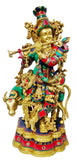 White Whale 27" Lord Krishna Idol with Nandi Cow Brass Statue Idol Showpiece Statue Sculpture Murti