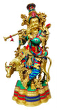 White Whale 27" Lord Krishna Idol with Nandi Cow Brass Statue Idol Showpiece Statue Sculpture Murti