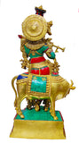 White Whale 27" Lord Krishna Idol with Nandi Cow Brass Statue Idol Showpiece Statue Sculpture Murti