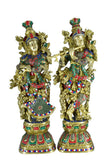 White Whale Big Size Brass Radha Krishna Figurine, Large Size Radha-Krishna Brass Sculpture. Hindu Divine couple & gods of love.