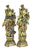 White Whale Big Size Brass Radha Krishna Figurine, Large Size Radha-Krishna Brass Sculpture. Hindu Divine couple & gods of love.