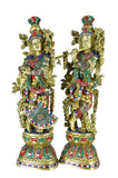White Whale Big Size Brass Radha Krishna Figurine, Large Size Radha-Krishna Brass Sculpture. Hindu Divine couple & gods of love.