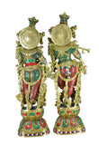 White Whale Big Size Brass Radha Krishna Figurine, Large Size Radha-Krishna Brass Sculpture. Hindu Divine couple & gods of love.
