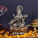 White Whale Superfine Antique Maa Saraswati Brass Statue Religious Goddess Sculpture Idol Home Décor