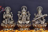 White Whale Superfine Brass Hindu God Ganesha and Goddess Laxmi Saraswati Idol Statue Murti Home Office Temple Pooja Puja Decorative Showpiece Diwali Gift