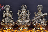 White Whale Superfine Brass Hindu God Ganesha and Goddess Laxmi Saraswati Idol Statue Murti Home Office Temple Pooja Puja Decorative Showpiece Diwali Gift