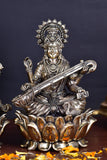 White Whale Superfine Brass Hindu God Ganesha and Goddess Laxmi Saraswati Idol Statue Murti Home Office Temple Pooja Puja Decorative Showpiece Diwali Gift