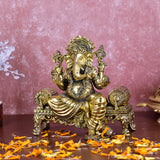 White Whale Superfine Lord Ganesha Brass Statue Hindu Religious Sitting Lord Ganesha  Sculpture Figurine Ideal for Gift & Home Decor