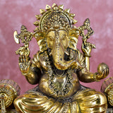 White Whale Superfine Lord Ganesha Brass Statue Hindu Religious Sitting Lord Ganesha  Sculpture Figurine Ideal for Gift & Home Decor