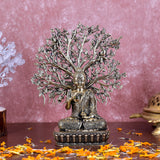 White Whale Superfine Brass Buddha Statue Blessing Under The Tree Murti for Home Decor Entrance Office Table Living Room Meditation Luck Gift Feng Shui
