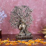 White Whale Superfine Brass Buddha Statue Blessing Under The Tree Murti for Home Decor Entrance Office Table Living Room Meditation Luck Gift Feng Shui