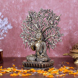 White Whale Superfine Brass Buddha Statue Blessing Under The Tree Murti for Home Decor Entrance Office Table Living Room Meditation Luck Gift Feng Shui