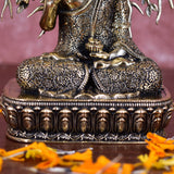 White Whale Superfine Brass Buddha Statue Blessing Under The Tree Murti for Home Decor Entrance Office Table Living Room Meditation Luck Gift Feng Shui