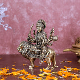 White Whale Superfine Brass Maa Durga/Ma Sherwali Idol Sitting On Lion Murti Religious Strength God Sculpture Idol