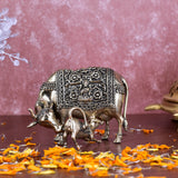 White Whale Superfine Gold Elegant Kamdhenu Cow and Calf Brass Statue Spiritual Showpiece