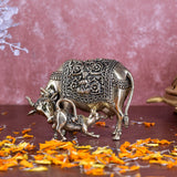 White Whale Superfine Gold Elegant Kamdhenu Cow and Calf Brass Statue Spiritual Showpiece