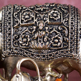 White Whale Superfine Gold Elegant Kamdhenu Cow and Calf Brass Statue Spiritual Showpiece