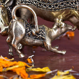 White Whale Superfine Gold Elegant Kamdhenu Cow and Calf Brass Statue Spiritual Showpiece
