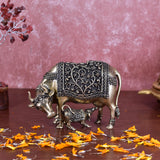 White Whale Superfine Gold Elegant Kamdhenu Cow and Calf Brass Statue Spiritual Showpiece