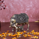 White Whale Superfine Gold Elegant Kamdhenu Cow and Calf Brass Statue Spiritual Showpiece