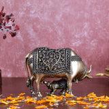 White Whale Superfine Gold Elegant Kamdhenu Cow and Calf Brass Statue Spiritual Showpiece