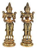 White Whale Brass Deeplaxmi Statue Oil Lamp Laxmi Diya Holding Lady Home Decor (Pair of-2)
