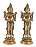 White Whale Brass Deeplaxmi Statue Oil Lamp Laxmi Diya Holding Lady Home Decor (Pair of-2)