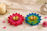 White Whale Lotus Kuber Diya Puja Oil Lamp Brass Akhand Diya Jyot Deepak Home Temple Puja Articles Decor (Set of 2)