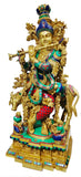 White Whale Lord Krishna Idol with Nandi Cow Brass Statue Idol Showpiece Statue Sculpture Murti