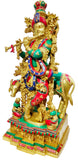 White Whale Lord Krishna Idol with Nandi Cow Brass Statue Idol Showpiece Statue Sculpture Murti