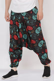 Whitewhale Mens Cotton Skull Printed Harem Pants Pockets Yoga Trousers Hippie
