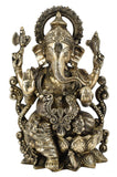 White Whale Large Lord Ganesha Sitting On Lotus Brass Idol Hindu Good Luck God Deity Ganesh Statue -Hindu Ganesha Idol Sculptures Home Décor