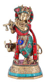 White Whale Lord Krishna with Cow Brass Statue Religious Strength God Sculpture Idol Home Decor Figurine