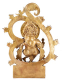 White Whale Lord Ganesha Behind Om Symbol Brass Statue Religious Strength God Sculpture Idol Home Decor