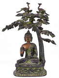 White Whale Brass Lord Buddha Statue Blessing Under The Tree Murti for Home Decor Entrance Office Table Living Room Meditation Luck Gift Feng Shui