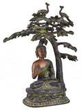 White Whale Brass Lord Buddha Statue Blessing Under The Tree Murti for Home Decor Entrance Office Table Living Room Meditation Luck Gift Feng Shui