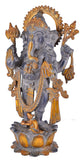 White Whale Brass Antique Lord Standing Ganesha Brass Statue Religious Strength God Sculpture Idol Home Decor