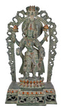 White Whale Brass Antique Green Standing Goddess Lakshmi with Prabhavali - Brass Statue for Home Decor Mandir Pooja Home Decor