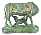 White Whale Brass Kamdhenu Cow and Calf Idol Showpiece for Home Decor and Decorative Gift
