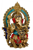 White Whale Brass Lord Ganesha  Sitting On Lotus Statue Idol Home Decor Figurine