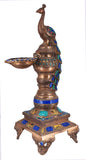 White Whale Brass Peacock Oil Lamp DIya Home Decor - 20 Inches