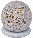 White Whale Hand Carved Soapstone Tealight Candle Holder with Floral Shaped Carving Work Handmade Tea Light Holders