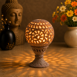 White Whale Natural Soapstone Marble Oval-Shaped Tea Light/Candle/Votive Holder/Oil Burner with Stand and Intricate Carved Foliage Mesh Work Pattern on All Sides