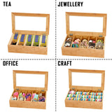White Whale Eco-Friendly Wooden Tea Box Organizer Storage Box with 5 Compartment Chest Box, 36.5 X 20 X 10 cm