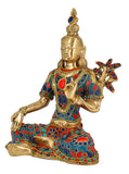 White Whale Tara Buddha Blessing Idol Tibetan Green Buddhism Yin Kwan Goddess Buddhist Statue -Antique Buddha Brass Sculpture