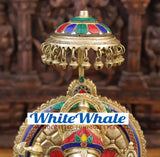 White Whale Brass Ganesha (Siddhivinayak) Statue Sitting on a Throne - Stone finish